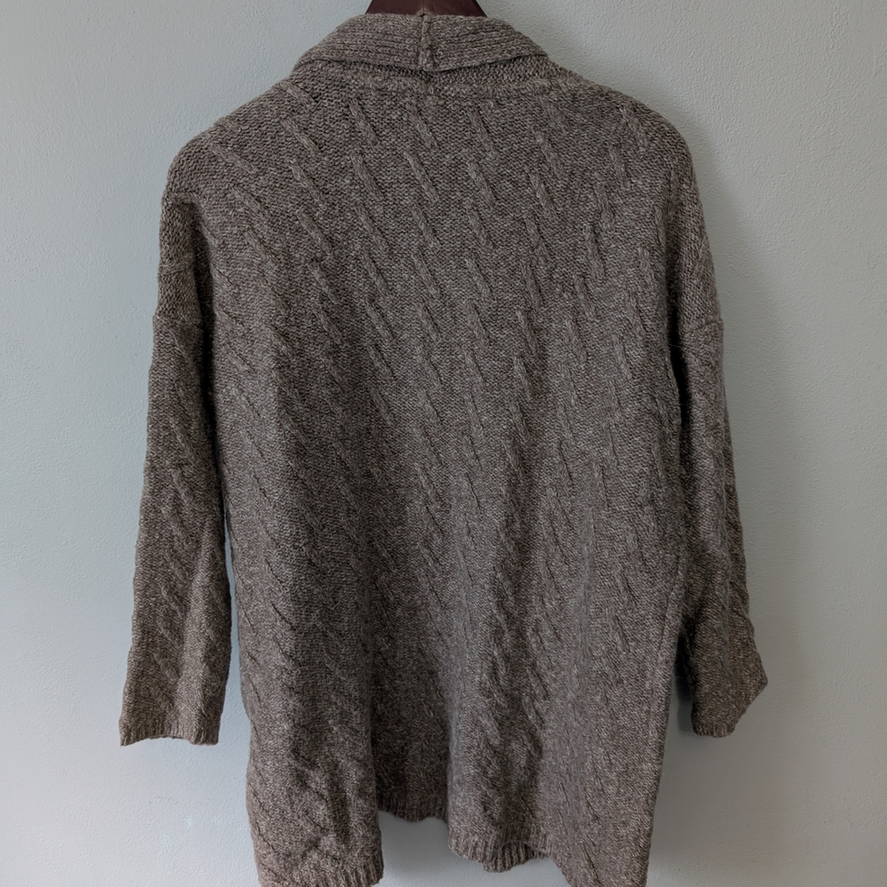J. Jill Textured Alpaca Wool Blend Brown Marled Open-Front Cardigan Sweater - Picture 3 of 8